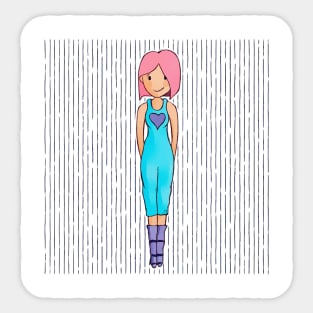 Cute girl with pink hair and a turquoise blue outfit. Sticker